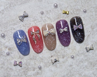 2 pcs 3D Metallic Silver Rhinestone nail studs / Bow tie charm Nail design nail art/ Manicure Nail 3D decorations nail supply nail polish