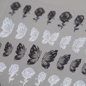 Butterfly & Rose Nail Sticker/ Bloody Roses Nail Art Decals/ 3D ...