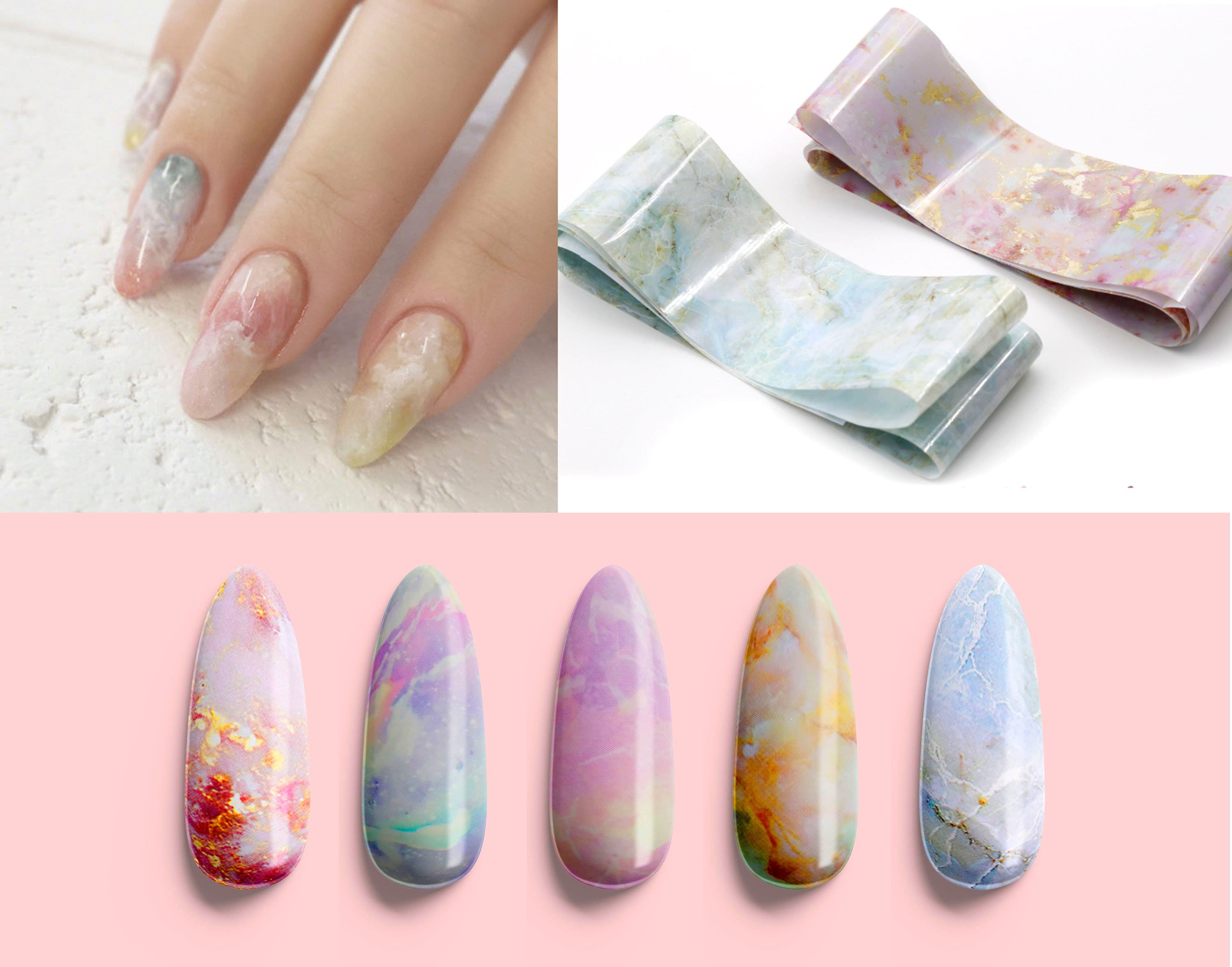 1.2 Y Pinky Marble Nail Foil/ Transfer Paper Foil Nail Art Gradient Design  Sticker Decal/ Nail Patterned DIY Milky Way Theme Nail Design 