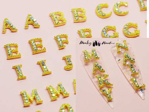 2pcs Letter Nail Stickers, Gold Silver 3D Numbers English Alphabet