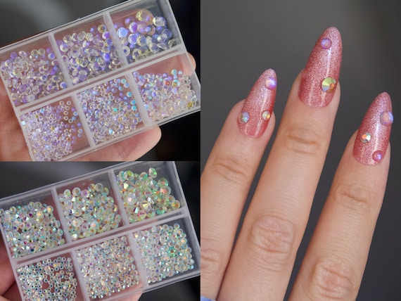 100pcs Mixed Resin Crystal AB Rhinestones Nail Art Flatback Aurora Resin  Nail Stones Gems For 3D Nails DIY Manicure Decorations