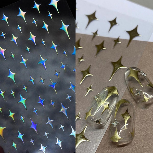 Twinkle little star nail stickers/ Premium Metallic Stars Stickers Peel off Gold Stickers/ Chameleon Halo Glittery Quadrangular Star