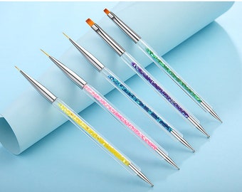 5 pieces Double headed Nail Brush dotting pen/ Detailing Striping Nail Art Brushes, Painting Brushes, 3D Brush, Acrylic nail charm pink