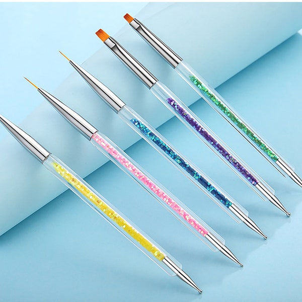 5 pieces Double headed Nail Brush dotting pen/ Detailing Striping Nail Art Brushes, Painting Brushes, 3D Brush, Acrylic nail charm pink