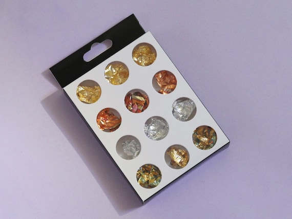 12 Grids Nail Art Foil Flakes Gold Silver, Sparkly Gold Silver