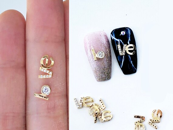 L O V E 3d Nail Decor Letter Rhinestone Nail Diy Charm For Etsy