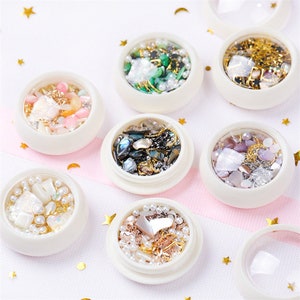 Mixed Sea shell flakes nail decoration/Irregular Pinctada albina Nail flakes DIY nail deco/ Mixed micro beads metal studs nail art