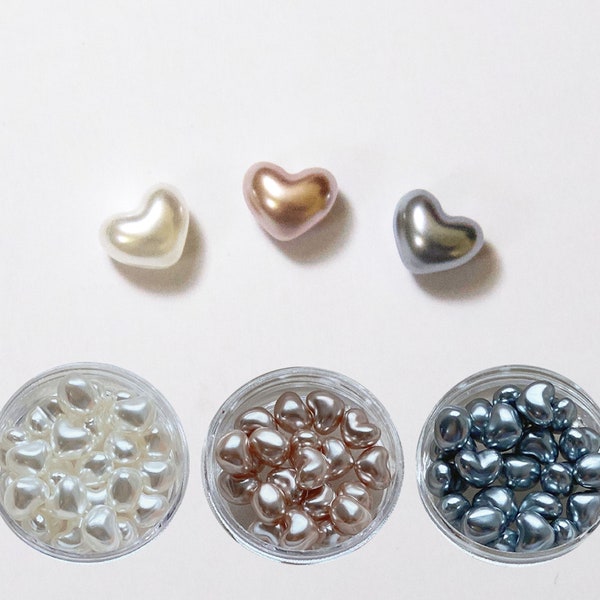 20pcs Heat Shaped Artificial Pearl Nail Studs / Glossy Pearly Heart Pearls Nail art Charm / Faux Glistening Pearls Craft Nail supply