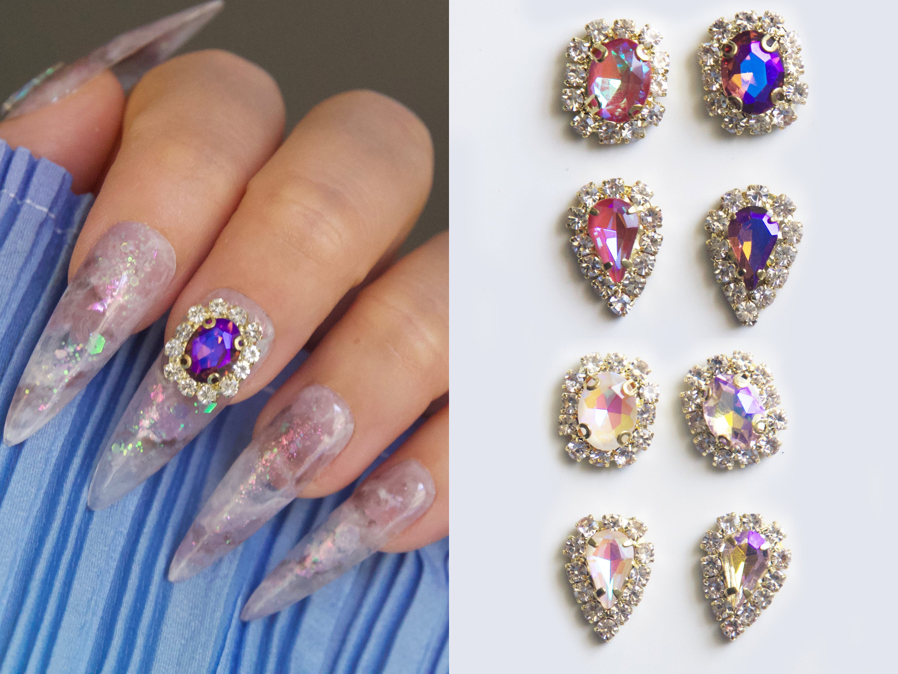 2pcs Nail Jewelry/ Zircon Nail Decals /purple Pink Crystal -  Israel