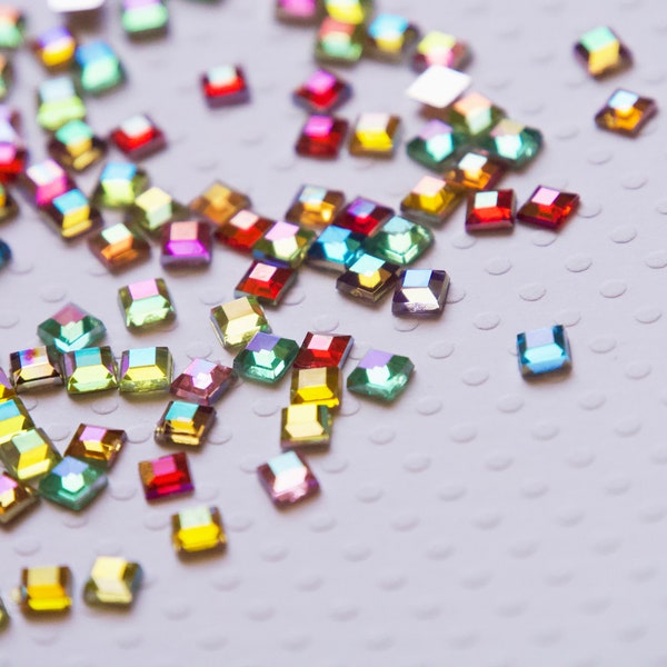 50pcs Square Ice Nail Rhinestones/ 4mm 6mm Mixed Color Acrylic Nail Decals/ Flatback Nail Gems for Nails Resin Handmade Crafts Supply