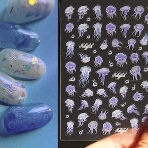 Jellyfish Nail Art Decal Sticker /Purple Ocean theme Sea World Animal Peel off stickers /Pro Ultra Thin Manicure accessories