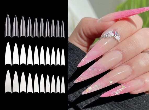 600 Pcs Long Half Cover Stiletto False Fake Nails Tips Manicure