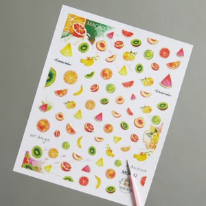 Fruity Pencil Sketch Nail Art Sticker/ DIY Tips Guides Transfer Stickers/Mixed Fruit peel off Sticker/Hand drawing manicure stencil