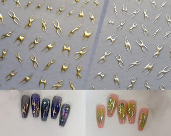 Mechanic Gilding Modern Edge Nail sticker/ Silver Gold Cyber Elegance Minimalist Futurism Stickers for Nail Art/ y2k Cool Girl Nail