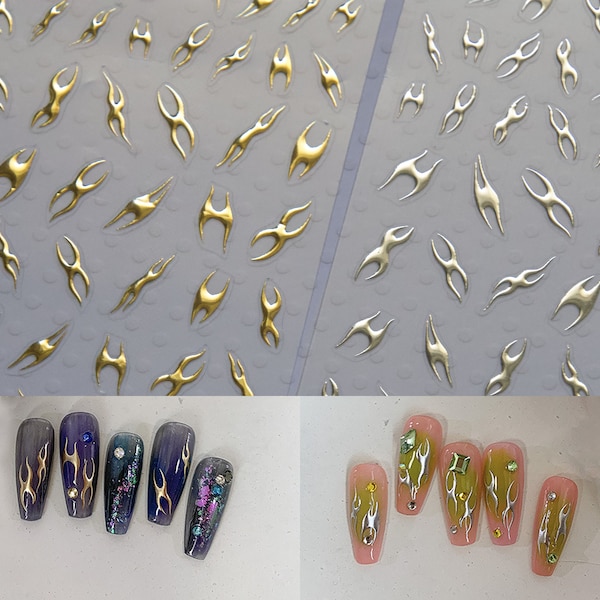 Mechanic Gilding Modern Edge Nail sticker/ Silver Gold Cyber Elegance Minimalist Futurism Stickers for Nail Art/ y2k Cool Girl Nail