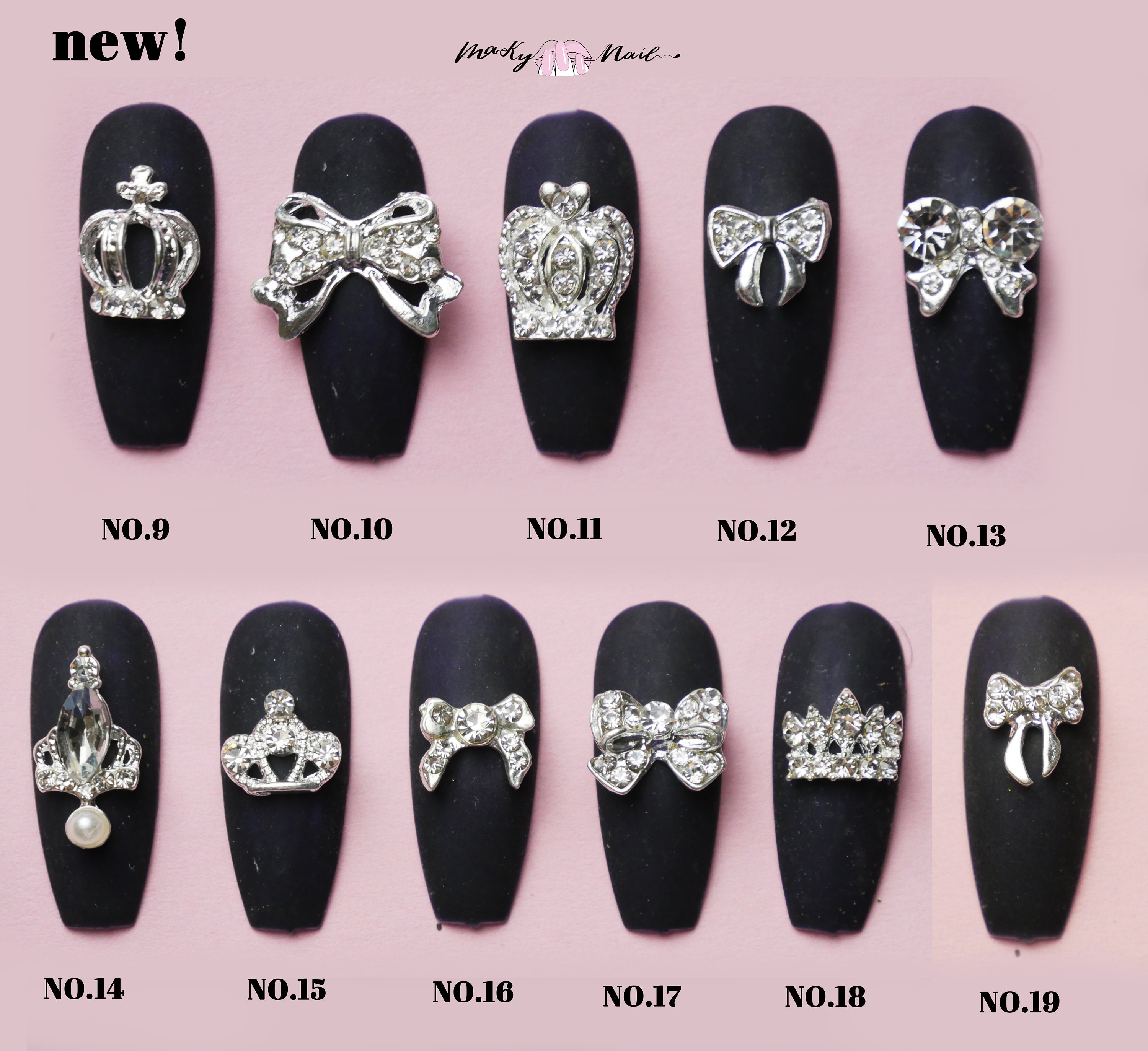 2 Pcs 3D Metallic Silver Rhinestone Nail Studs / Crown and Bow -  Hong  Kong