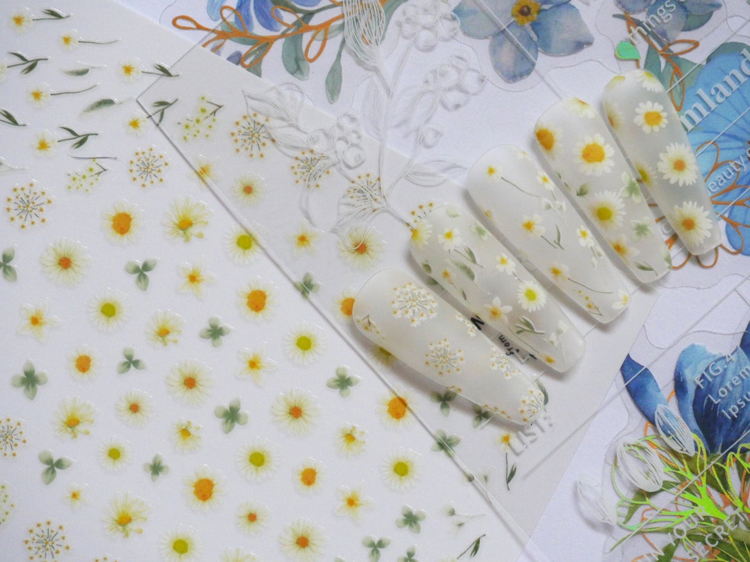 Dandelion & Daisy Flower Nail Art Sticker/ Queen Anne's Lace Peel off