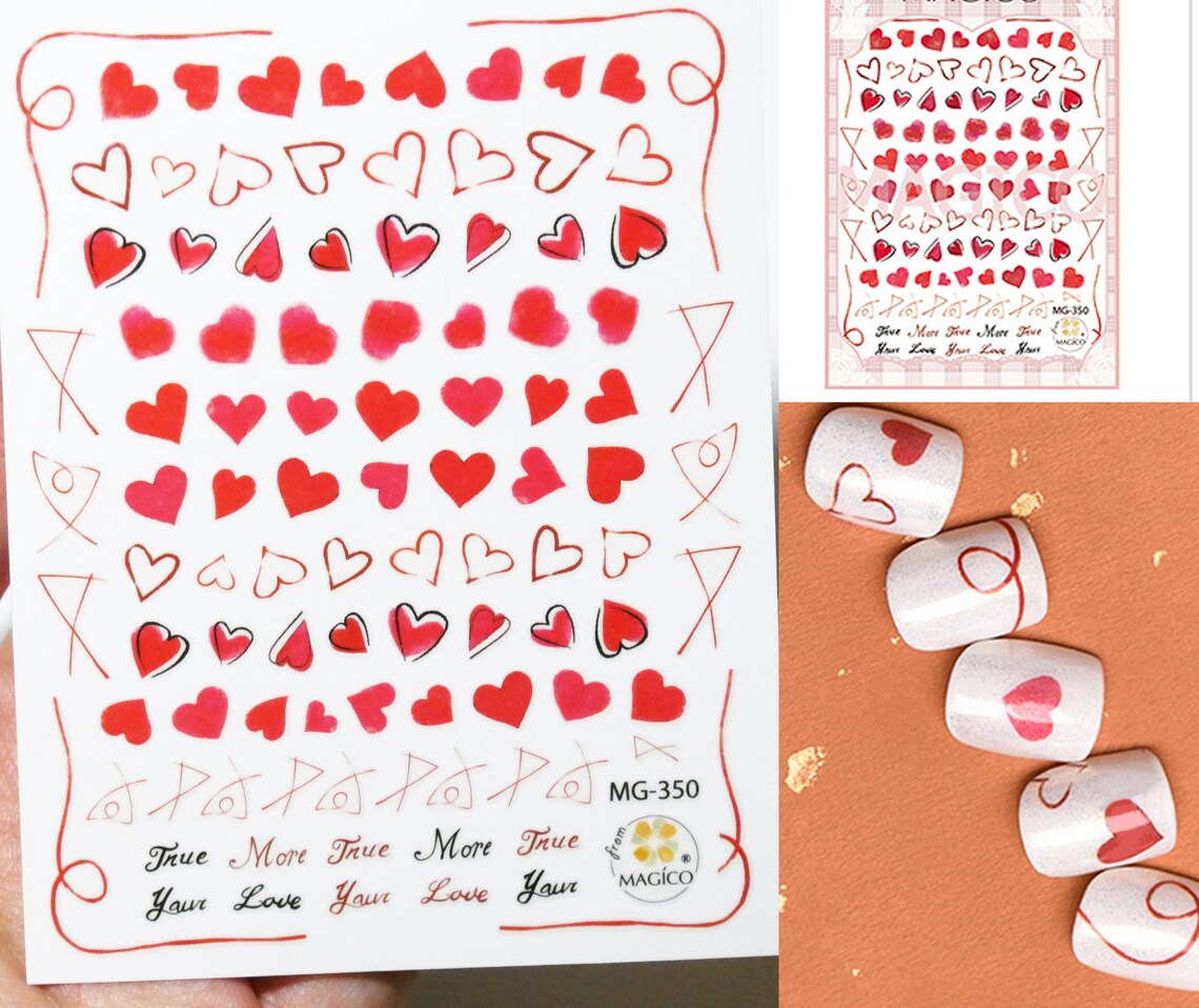 Red Heart Nail Sticker Sweet Love Nail Art Stickers Self Etsy