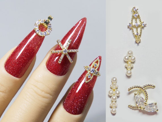 Christmas Snow 14k Gold Zircon Nail Art Jewelry/ Instagram 3D