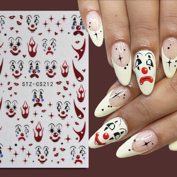 Stickers pour ongles Halloween effrayant visage de clown/Art pour ongles clown effrayant pour ongles autocollants autocollants/Autocollants pour ongles amusants visage de clown