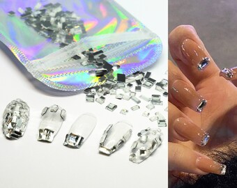 250 pcs Clear Square Crystals/ Glass Nail Jewelry Diamond Set/ Flat back Crystals nail art rhinestones/ Geometrical nail tip decals