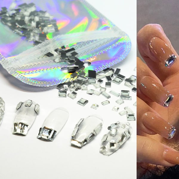 250 pcs Clear Square Crystals/ Glass Nail Jewelry Diamond Set/ Flat back Crystals nail art rhinestones/ Geometrical nail tip decals
