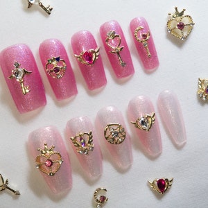 9pcs Sailor Moon Theme Nail Decoration Studs/ Sailor Moon Gacha Spiral Heart Moon Rod Wand Japanese Nail Art Charm