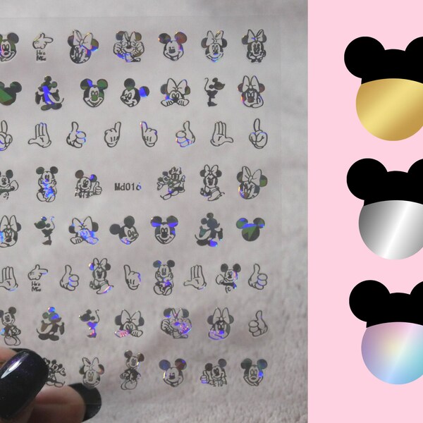 Mickey Mouse Minnie Mouse Nail Decals/Gilding Gold Silver Disney Theme nail sticker/Peel off Nail Art Stickers Self Adhesive Decals