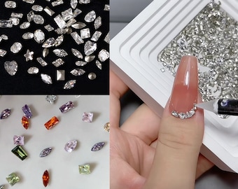 50pcs Mini Zircon Gemstones Nail Decal/ Blingbling Clear& Colorful Zircons Nails Jewelry Ornaments/ Versatile Elegant Manicure Studs