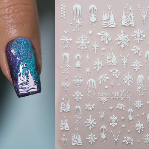 Holographic Snowflake Nail Stickers Winter Nail Decals | Etsy