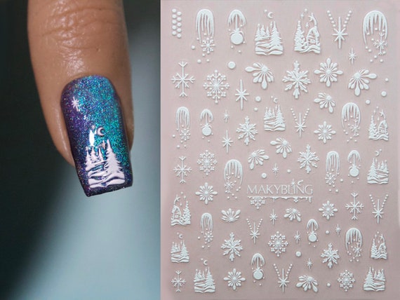 3D Nail Stickers White Glitter Snowflakes Nail Art Decals Shiny Nails  Decoration
