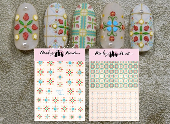 pottery floral ceramics print nail sticker vintage tile etsy