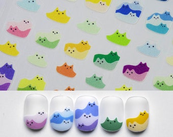 Cute Kitty Nail Stickers/ Vivid Right Color Chubby Cat Nail Art Stickers Self Adhesive Decals/ French tip Cats Manicure supply
