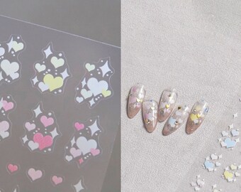 Twinkle Star Hearts Gradient Nail sticker/ Ultra thin Hearts Nail Art Stickers Decals/ Dazzle Stars Pinky Cute Valentine Manicure