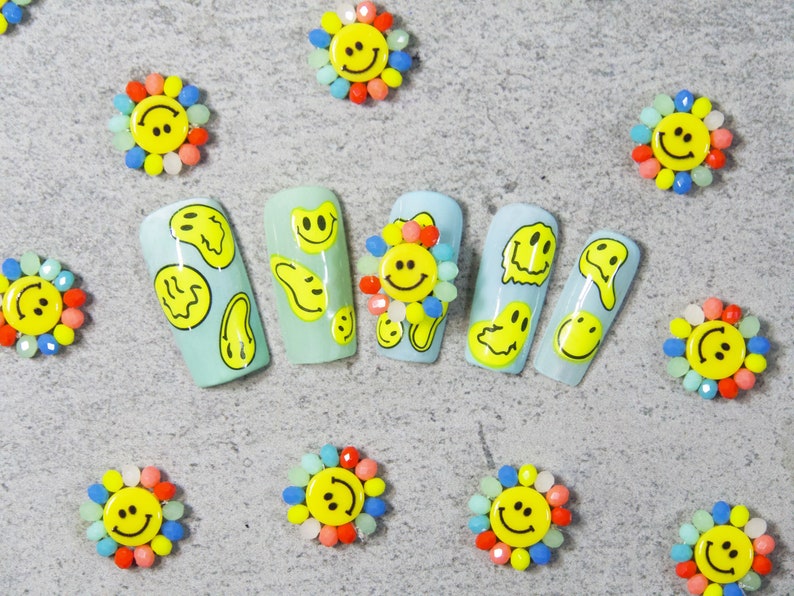 Smile Face Nail Art Charms/ Smiley Happy emoji DIY Studs/ 3D embossed decals/ Manicure Pedicure smiling face Instagram Influencer