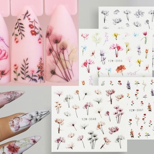 4pcs Floral Nail Tattoo/ Water transfer nail sticker/ Flower Bouquet Theme nail sticker tattoos/ Fairy Tale nail Design 6 cm