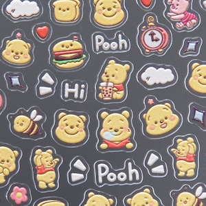 Winnie-the-Pooh Nail Sticker/Disney Theme nail Decals/Pro Chibi Burger Cartoon Teddy Bear Tigger Honey Piglet Kanga Roo Peel Off Nails