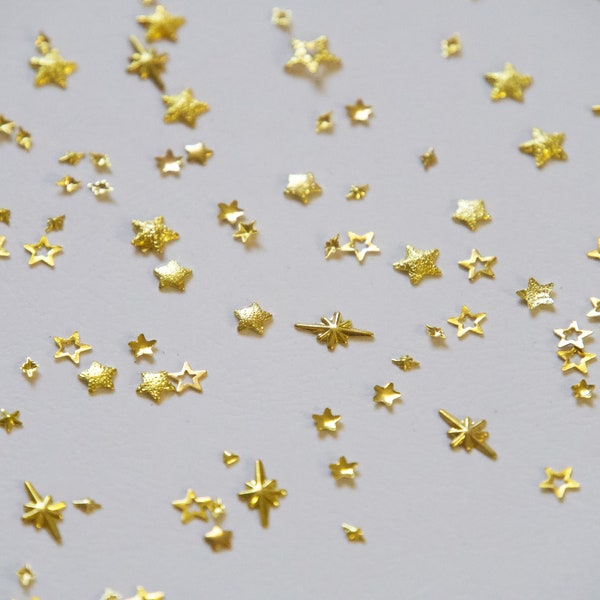 100pcs Gold Star Rivet Nail Decals/ Christmas Starry Theme Nail Supply Metallic Studs / Golden Quadrangular Stars Miniature