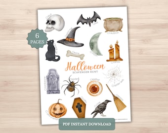 Halloween Scavenger Hunt Printable | Watercolor Kids Fall Activity | Picture Cards Tally Sheet PDF