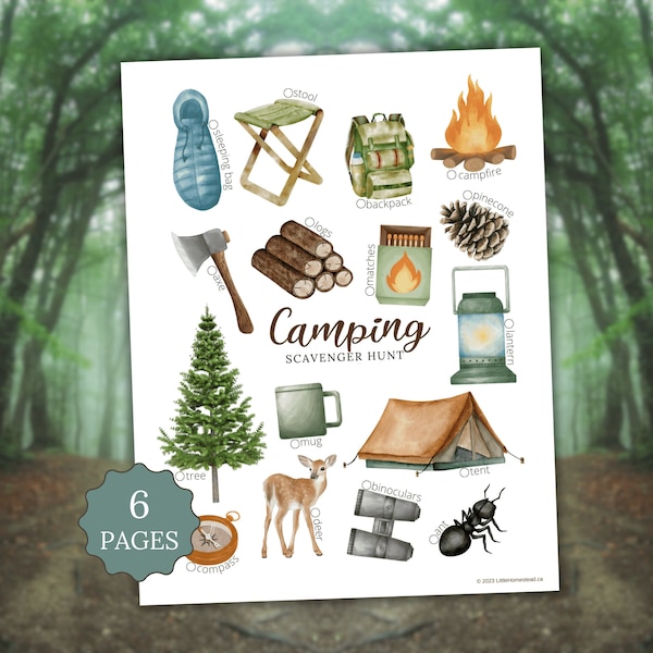 Camping Kids Scavenger Hunt, Printable Preschool Worksheet, Outdoor Indoor Activity, Party Yard Game, Instant PDF Download