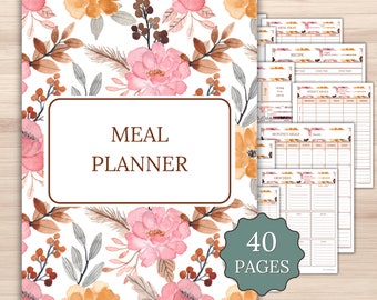 Monthly Meal Planner Printable | Weekly Menu Template 40 Pages | Grocery List Recipe Cards Harvest Collection