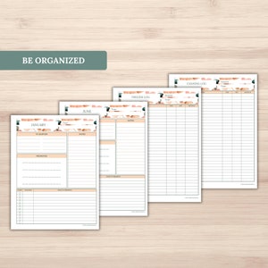 Puede incluir: Cuatro p&aacute;ginas imprimibles con un dise&ntilde;o floral de acuarela. Las p&aacute;ginas se titulan "Enero", "Junio", "Registro del congelador" y "Registro de enlatado". Cada p&aacute;gina tiene una secci&oacute;n para notas, prioridades y listas de tareas.