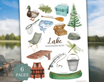 Lake Kids Scavenger Hunt, Printable Preschool Worksheet, Outdoor Indoor Activity, Party Yard Game, Gone Fishing, Instant PDF Download