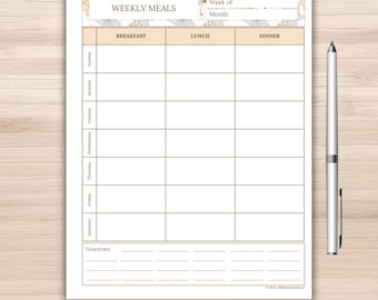 Weekly Meal Planner Printable: Food Diary, Letter Size (Digital Download)
