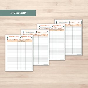 Puede incluir: Cuatro listas de inventario imprimibles con un dise&ntilde;o floral. Las listas son para enlatar, congelar, deshidratar y suministros.