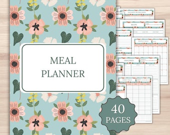 Meal Planner Printable | Weekly Monthly Menu Planner 40 Pages | Grocery List Recipe Cards Meadow Collection