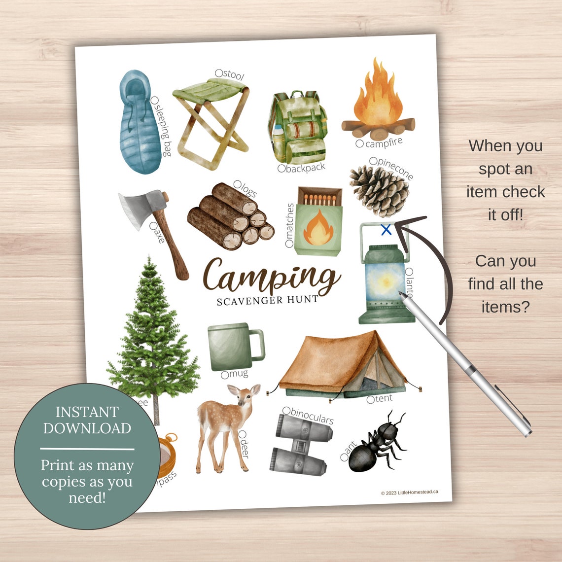 Camping Kids Scavenger Hunt Printable Preschool Worksheet - Etsy