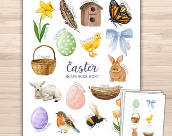 Easter Scavenger Hunt Printable | Watercolor Kids Spring Activity | Picture Cards Tally Sheet PDF