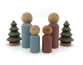 Peg Doll Starter Set | woodland trees | peg family | pink blue