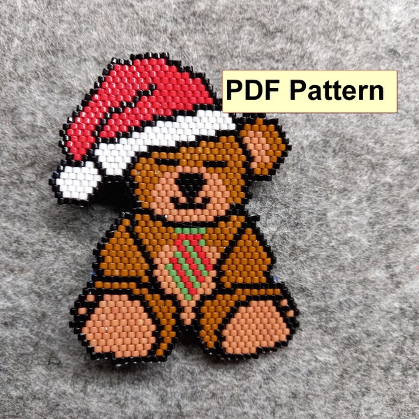 Christmas Teddy Bear PDF pattern, brick stitch PDF schema for earrings, schema for key ring, do it yourself jewellery, jewellery for girls,